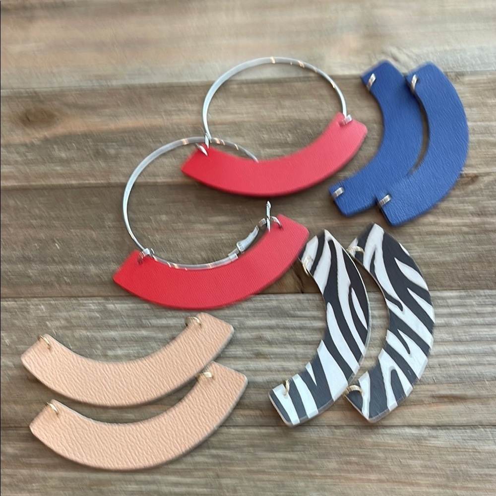 ❄️ Plunder | Interchangeable Hoop Earrings Set - Red, Blue, Tan, Zebra Boho